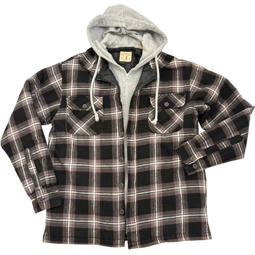 RedHead Brand Co Mens Jacket Medium Hooded Plaid Flannel Shacket Lined Outdoors